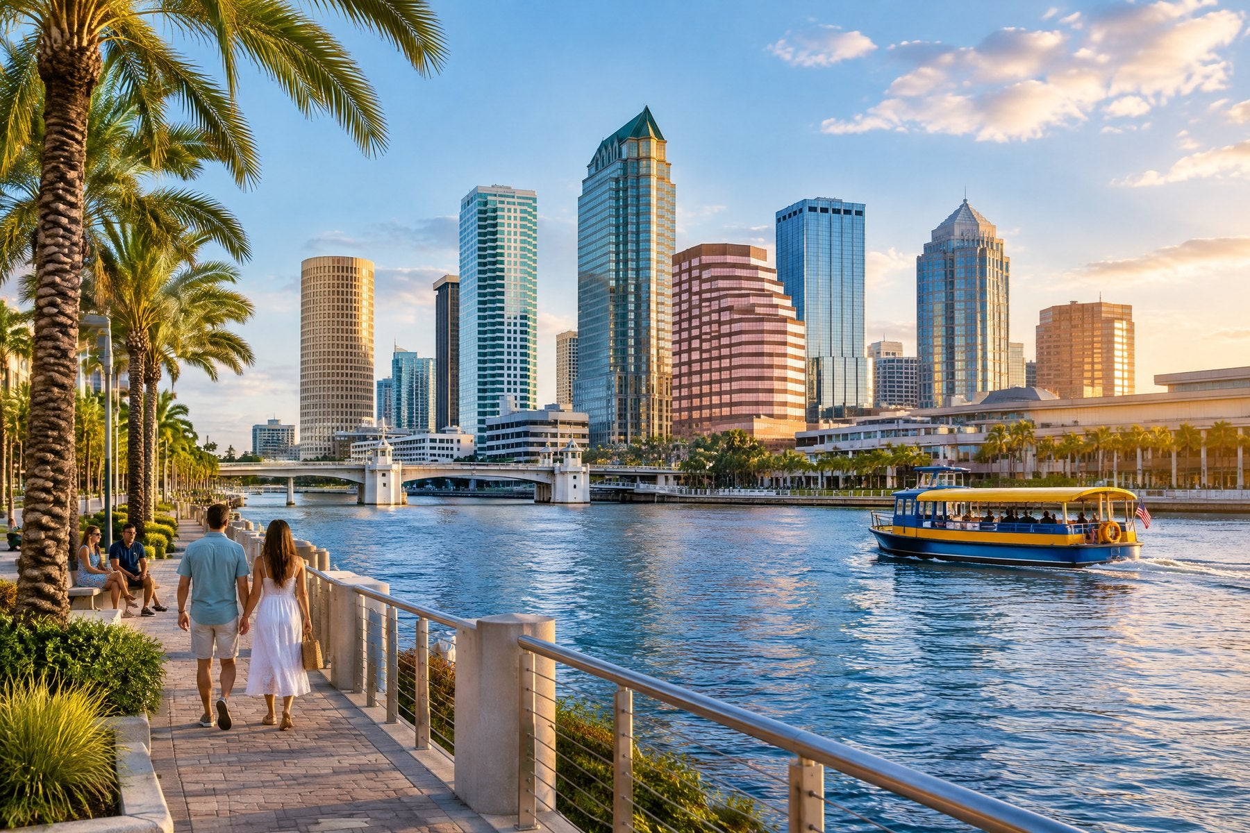 Representative Tampa Bay waterfront skyline and riverfront outing