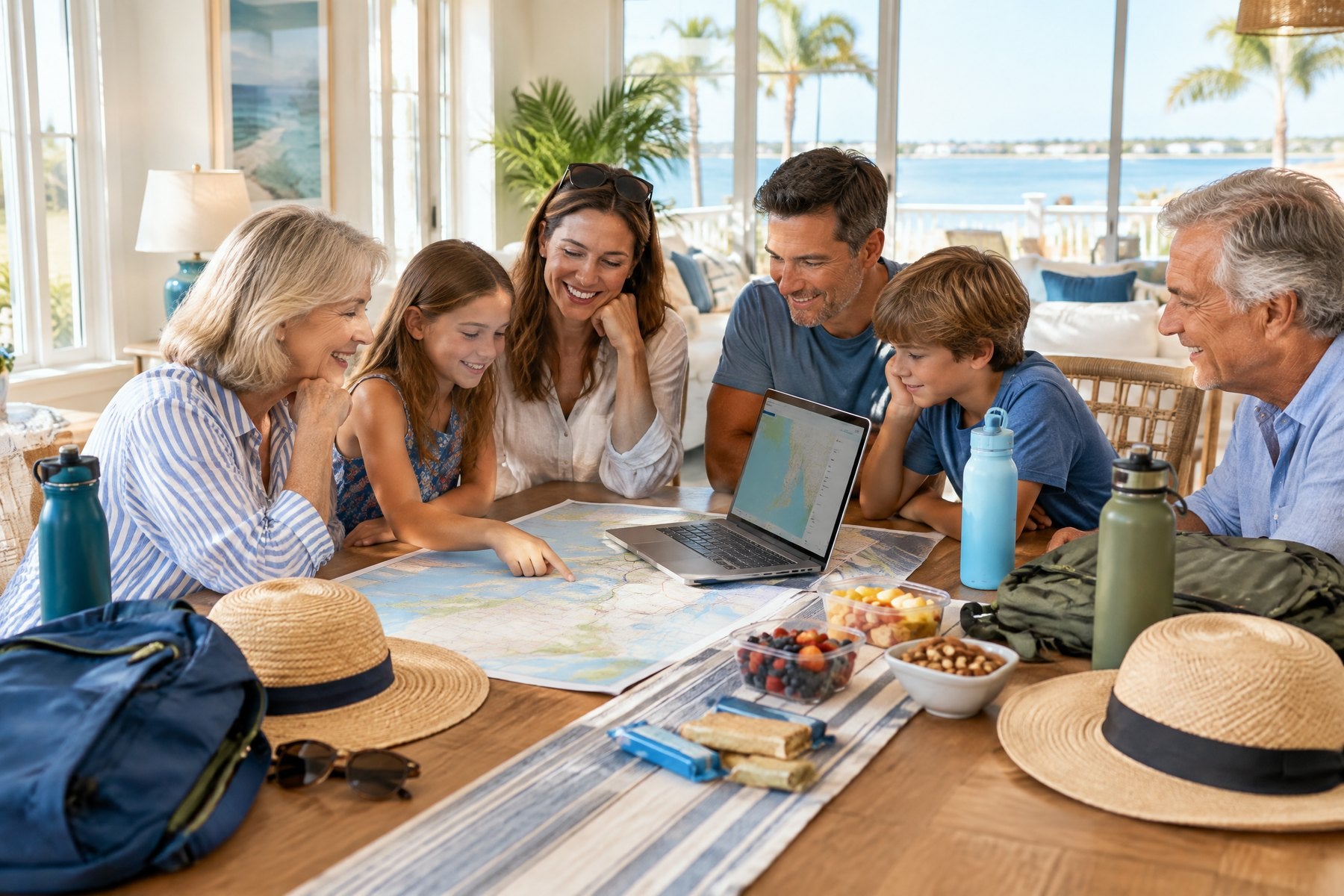 Family planning a long Central Florida day trip from a coastal vacation home